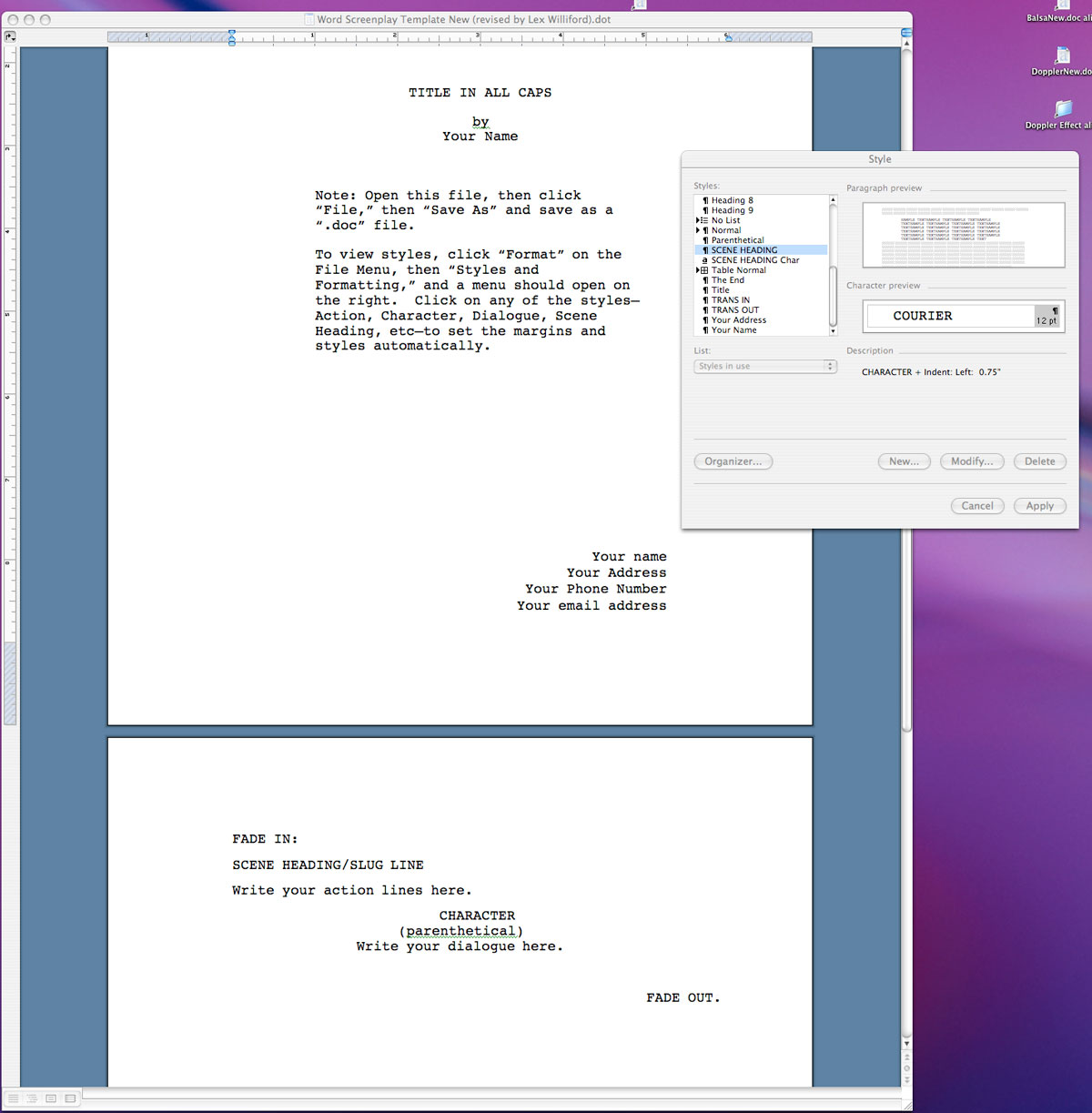 Untitled Document Throughout Microsoft Word Screenplay Template